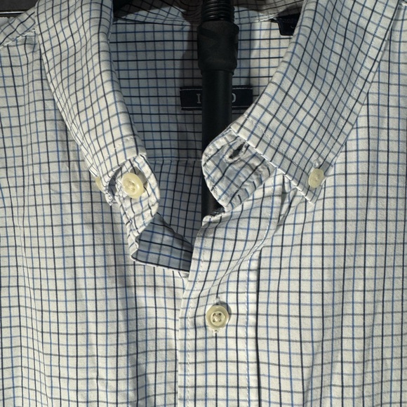 Men's IZOD Blue Long Sleeve Checkered Dress Shirt Size Large 100% Cotton - Picture 8 of 13